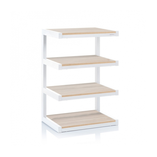 Norstone Esse Hifi, hvit ramme med hyller i eik i gruppen Møbler & fester / HiFi-rack & mediabenker hos Ljudfokus (143ESSEHIFIWOK)