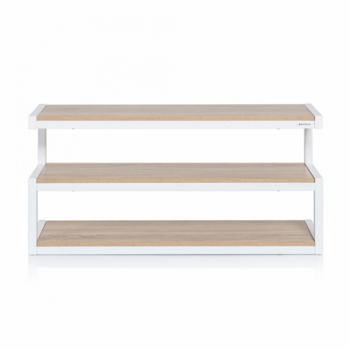 Norstone Esse AV, mediabenk med hvit ramme og hyller i eik i gruppen Møbler & fester / HiFi-rack & mediabenker hos Ljudfokus (143ESSEWOK)