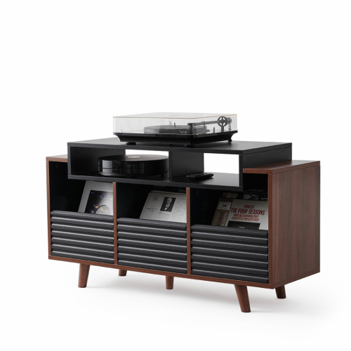 NorStone Oslo Vinyl 1200 mediabenk for platespiller & elektronikk, valnøtt/svart i gruppen Møbler & fester / HiFi-rack & mediabenker hos Ljudfokus (143OSLOVI1200BSW)