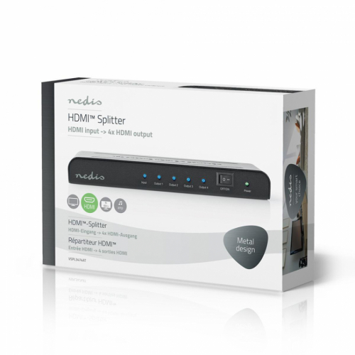 Nedis VSP-L3474AT HDMI Splitter, 4-ports 4K@60Hz, 18 Gbps i gruppen Installasjonslyd / Installasjonstilbehør hos Ljudfokus (176VSPL3474AT)