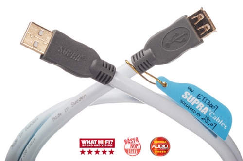 Supra USB 2.0 kabel A-A hann-hunn forlengerskabel i gruppen Kabler / Digitale lydkabler hos Ljudfokus (215USB20AAr)