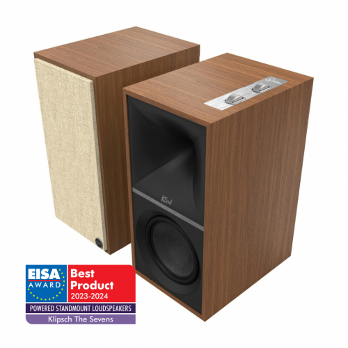 Klipsch The Sevens aktive høyttalere med gratis WiiM Mini, HDMI ARC, Bluetooth & RIAA, valnøtt i gruppen Høyttalere / Aktive stereohøyttalere hos Ljudfokus (288THESEVENWA)