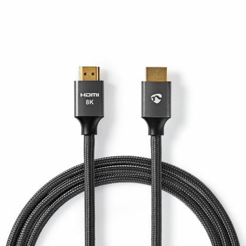 Nedis CVT-B35, HDMI-kabel med Ethernet og 8K metallgrå i gruppen Kabler / HDMI-kabler hos Ljudfokus (CVTB35000GVAR)