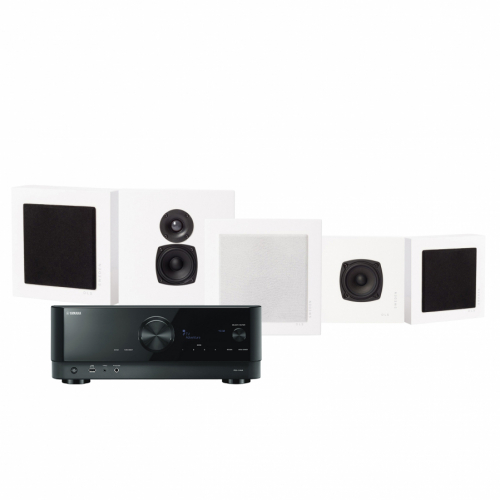 Yamaha RX-V4A & DLS Flatbox Mini On-Wall hjemmekinopakke 5.0 hvit i gruppen Pakker / Hjemmekino - surroundsystemer hos Ljudfokus (SETFBMINIPKT7)