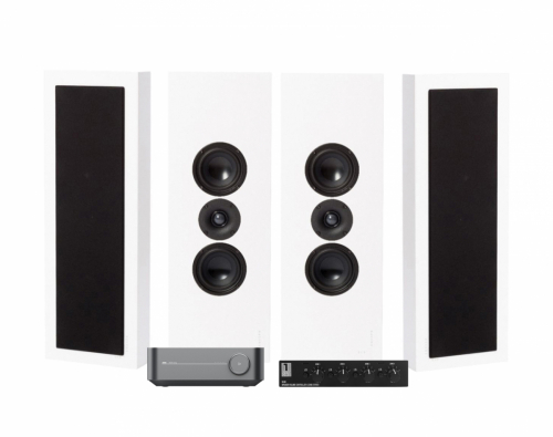 Wiim Amp med SC4B og 2 par DLS Flatbox XL hvite vegghøyttalere i gruppen Multiroom / Forsterkerpakker hos Ljudfokus (SETFLATBOXXLPKT1)