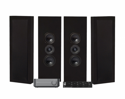 Wiim Amp med SC4B og 2 par DLS Flatbox XL svarte vegghøyttalere i gruppen Multiroom / Forsterkerpakker hos Ljudfokus (SETFLATBOXXLPKT2)
