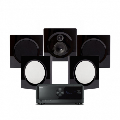 Yamaha RX-V6A & DLS Flatbox D-One hjemmekinopakke 5.0, pianobrun i gruppen Pakker / Hjemmekino - surroundsystemer hos Ljudfokus (SETRXV6APKT13)