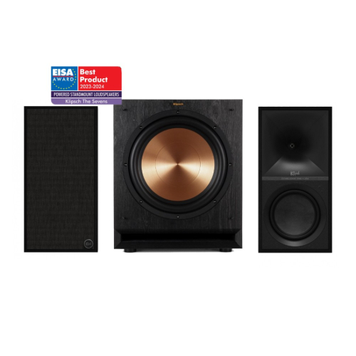Klipsch The Sevens med SPL-120 aktive stereohøyttalere 2.1 svart i gruppen Pakker / Aktive høyttalersystemer hos Ljudfokus (SETTHESEVENSPKT1)