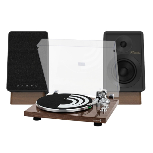 Dayton Audio TT-1BT Valnøtt & Onkyo GX-30ARC aktive stereohøyttalere, svart par i gruppen Pakker / Aktive høyttalersystemer hos Ljudfokus (SETTT1BTPKT4)