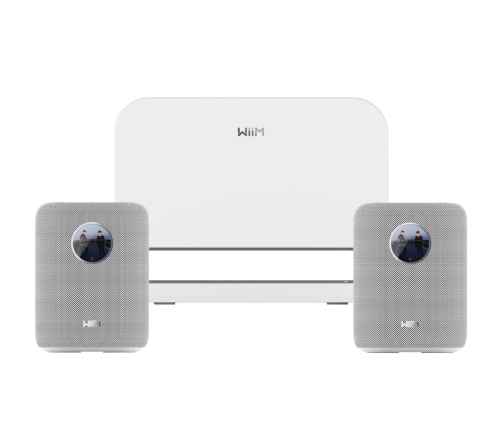 WiiM Sound streaminghøyttaler hvit 2-pack med WiM Sub Pro i gruppen Multiroom / Høyttalersystemer hos Ljudfokus (SETWIIMSOUNDPKT2)