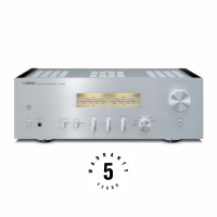 Yamaha A-S1200 stereoforsterker med VU-målere og vintage-design, sølv