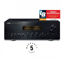 Yamaha A-S2200 stereoforsterker med VU-målere og vintage-design, svart