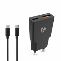 Nedis WCH-A20 GaN-vegglader 20 Watt inkl. USB-C-kabel, svart