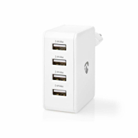 Nedis USB-A strømadapter 4 x 2.4A, hvit