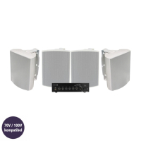 Dayton Audio DA40T med 4st Visaton WB16 Hvite, kommersielt 100V-system
