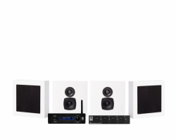System One A50BT med SC4B og 2 par DLS Flatbox Mini hvite vegghøyttalere
