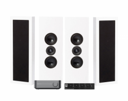 Wiim Amp med SC4B og 2 par DLS Flatbox XL hvite vegghøyttalere