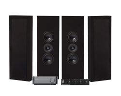 Wiim Amp med SC4B og 2 par DLS Flatbox XL svarte vegghøyttalere