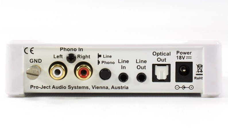Pro-Ject Optical Box E Phono, RIAA-trinn med optisk utgang for platespiller, hvit