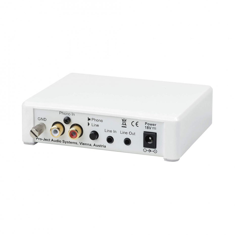 Pro-Ject Phono Box E BT5, RIAA-trinn med Bluetooth for platespiller hvit