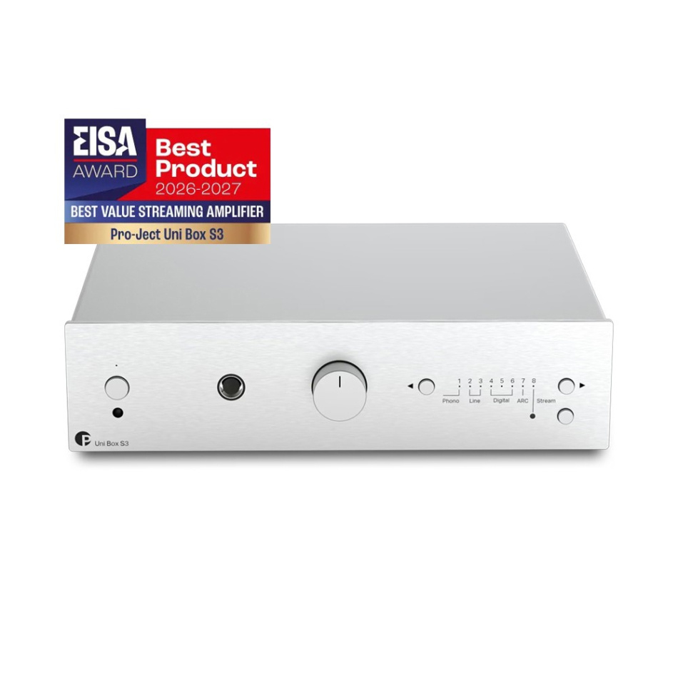 Pro-Ject Uni Box S3 strømmeforsterker med HDMI & RIAA, sølv