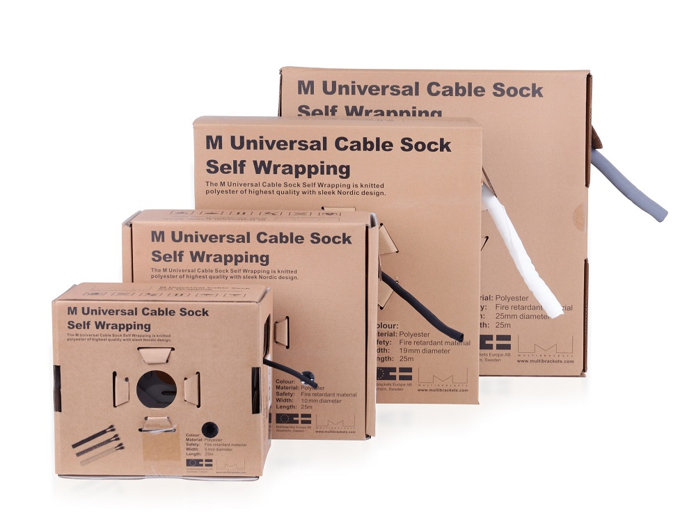 Multibrackets M Universal Cable Sock Self Wrapping, selvsluttende kabelstrømpe 19 mm svart