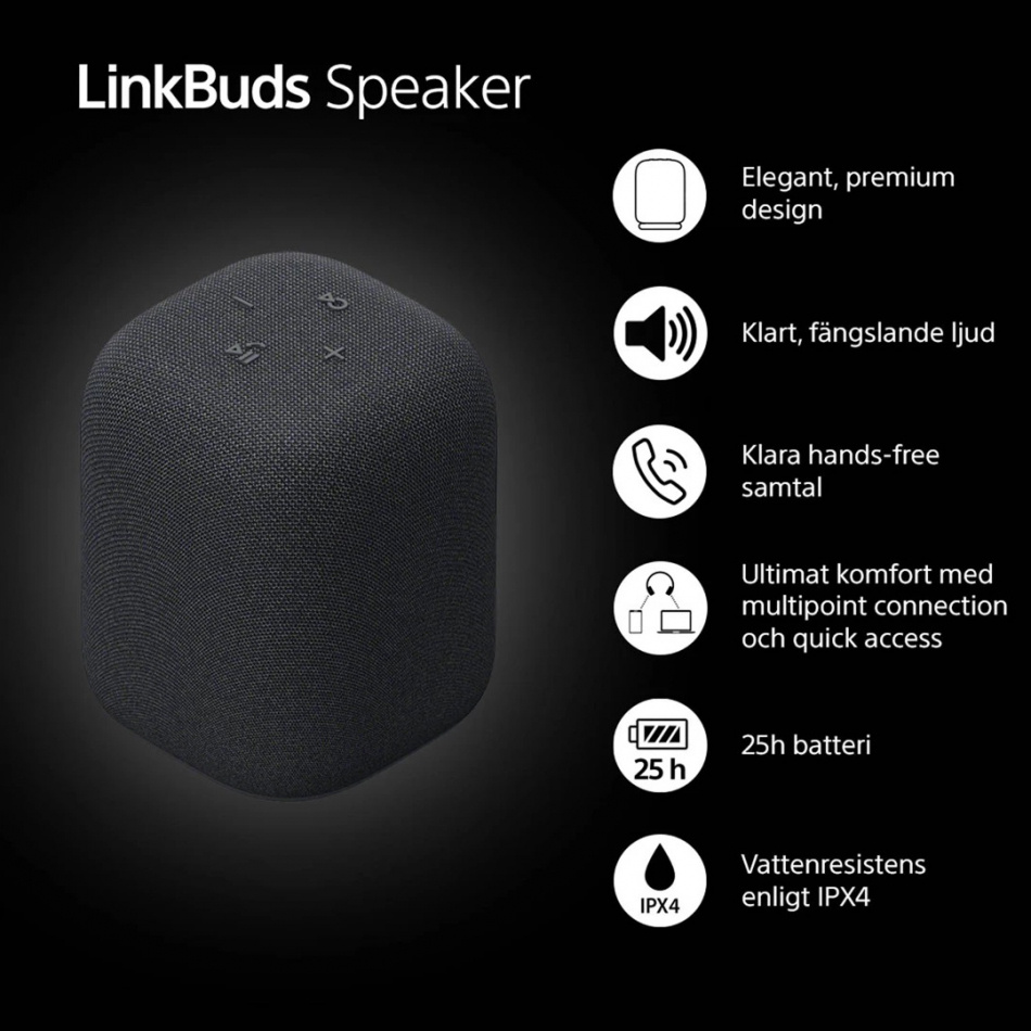 Sony LinkBuds Speaker trådløs bærbar høyttaler med Bluetooth, svart