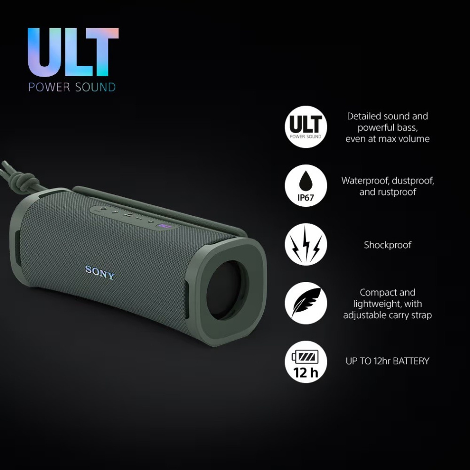 Sony ULT Field 1 bærbar Bluetooth-høyttaler, Forest Grey