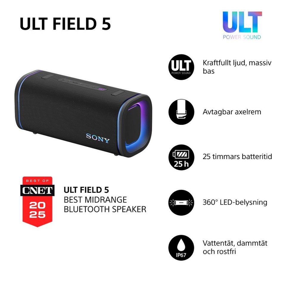 Sony ULT FIELD 5 bærbar Bluetooth-høyttaler, svart