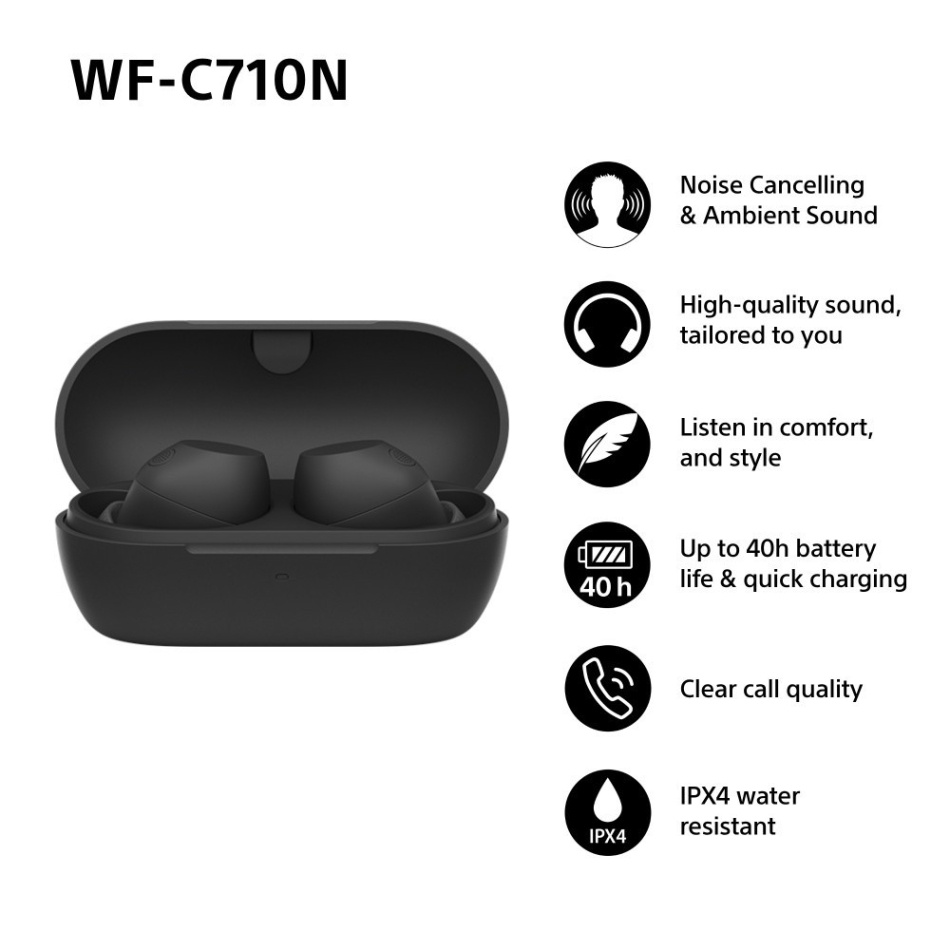 Sony WF-C710N True Wireless in-ear ørepropper med støydemping, svarte