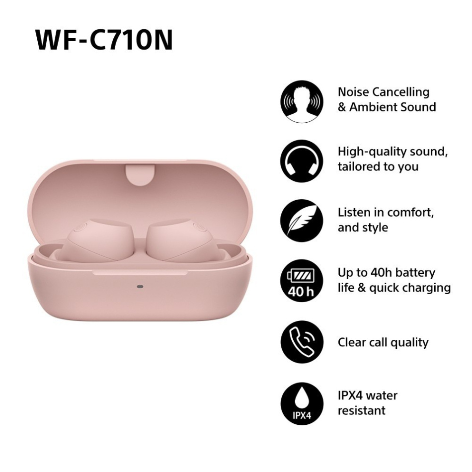 Sony WF-C710N True Wireless in-ear ørepropper med støydemping, rosa