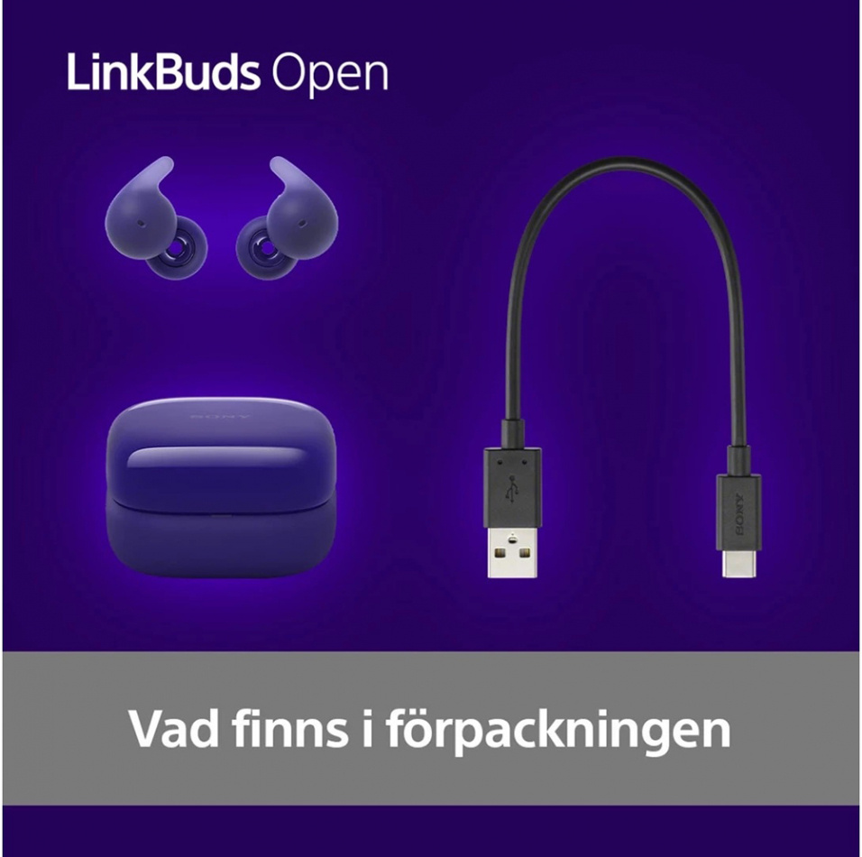 Sony LinkBuds Open True Wireless IPX4 in-ear hodetelefon med Bluetooth, lilla