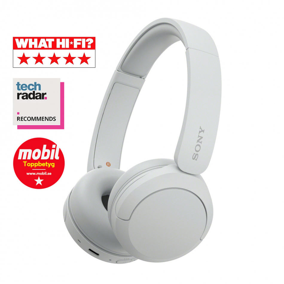 Sony WH-CH520 trådløse on-ear hodetelefoner med Bluetooth, hvit