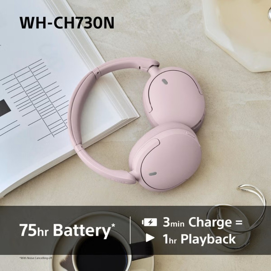 Sony WH-CH730N trådløse over-ear-hodetelefoner med støydemping, beige