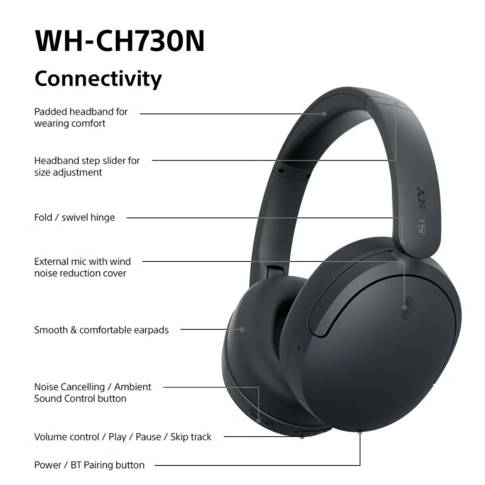 Sony WH-CH730N trådløse over-ear-hodetelefoner med støydemping, beige