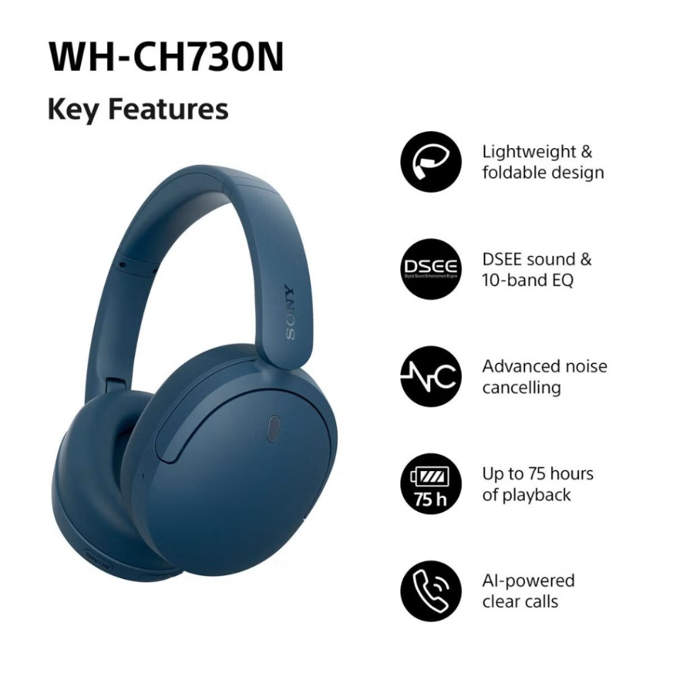 Sony WH-CH730N trådløse over-ear-hodetelefoner med støydemping, beige