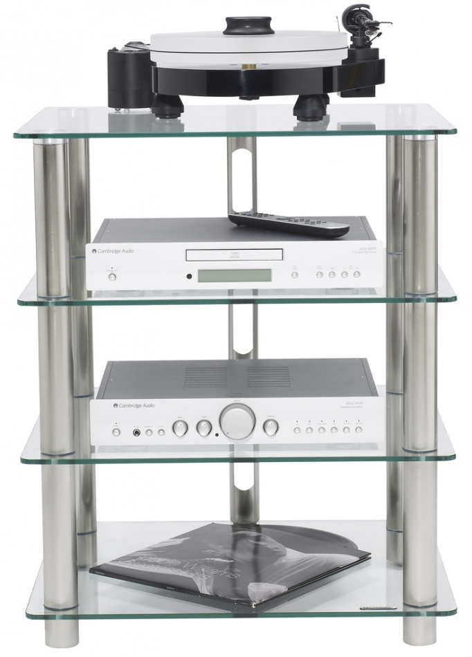 Norstone Epur 4, Hifi-rack med sølvramme og klart glass