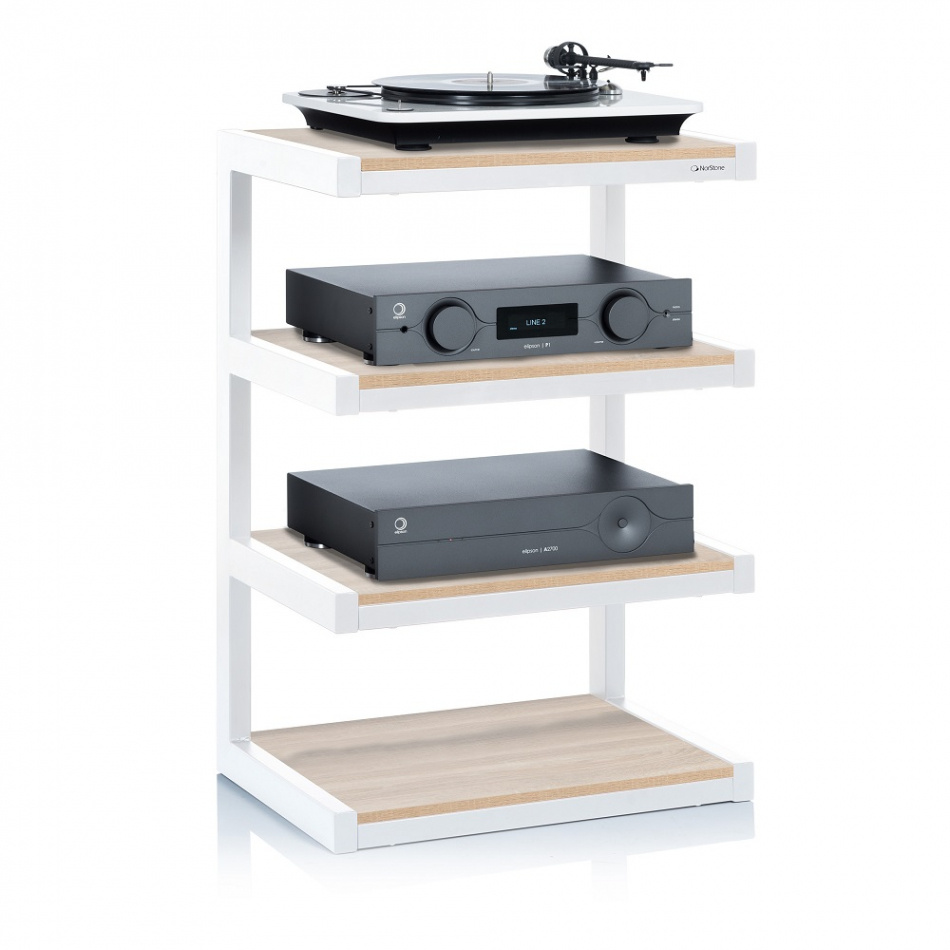 Norstone Esse Hifi, hvit ramme med hyller i eik