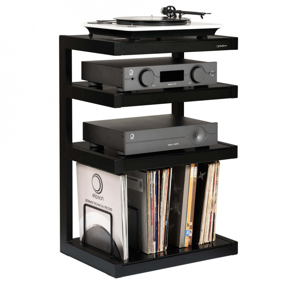 Norstone Esse Hifi Vinyl, matt svart med svarte hyller & vinylfack