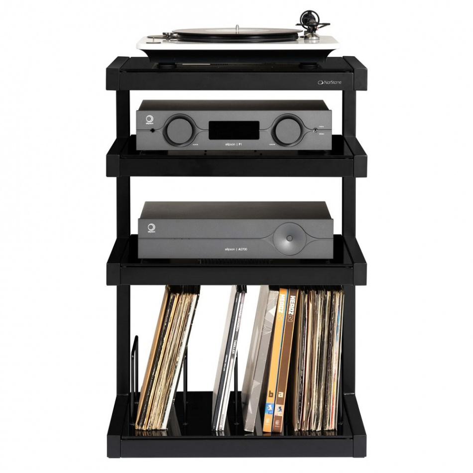 Norstone Esse Hifi Vinyl, matt svart med svarte hyller & vinylfack