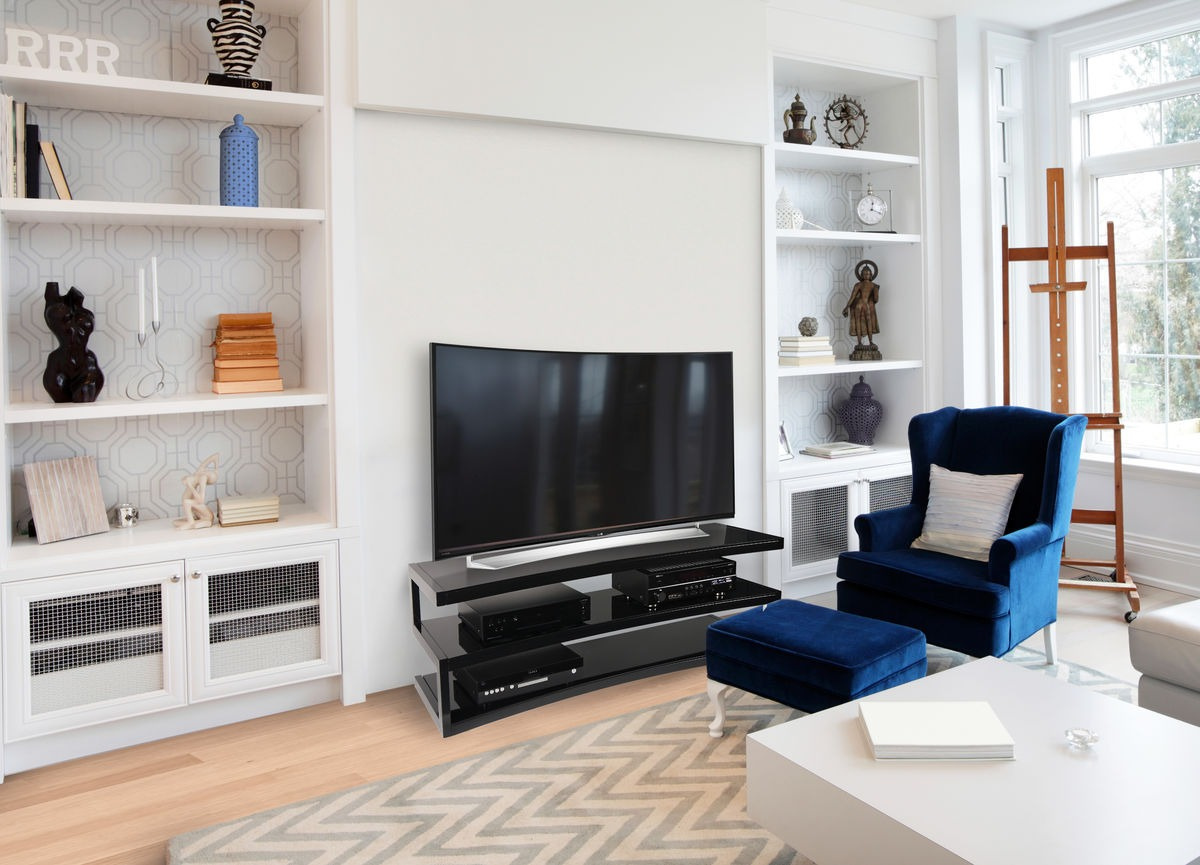 Norstone Esse Curve TV-benk, matt svart ramme med svarte hyller