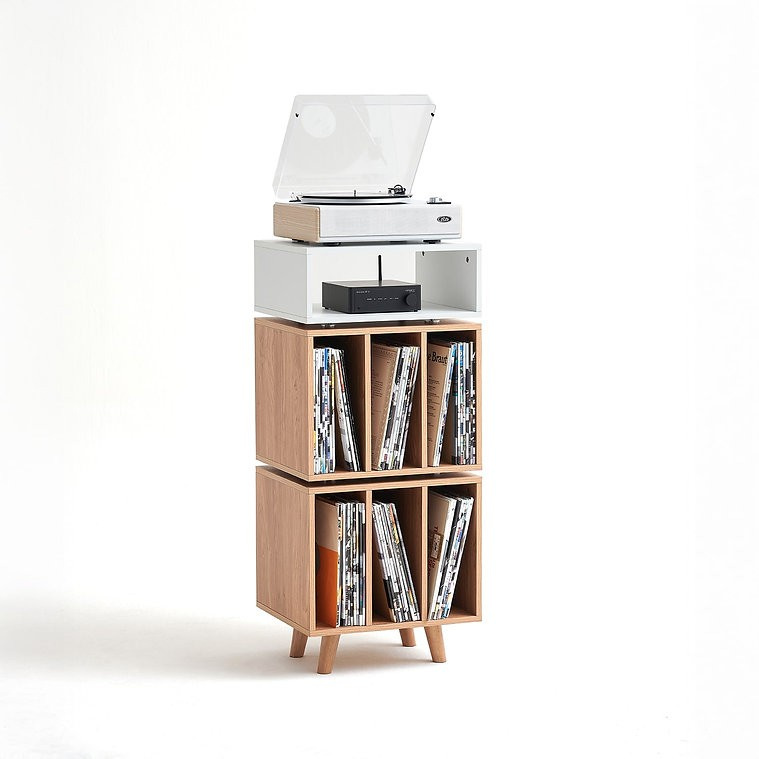 Norstone Stockholm 1100 mediebenk med vinyloppbevaring, hvit/eik