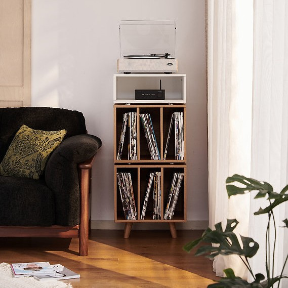 Norstone Stockholm 1100 mediebenk med vinyloppbevaring, hvit/eik