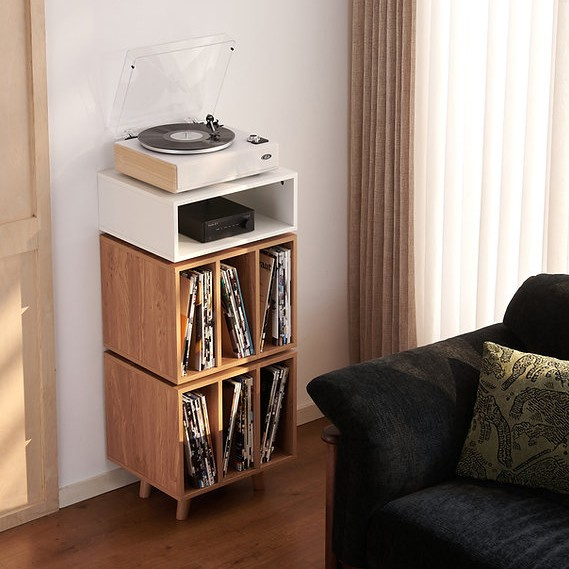 Norstone Stockholm 1100 mediebenk med vinyloppbevaring, hvit/eik
