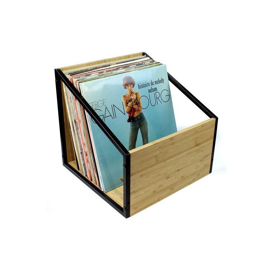 NorStone Vinyl LP Case, oppbevaring av vinylplater bambus/svart