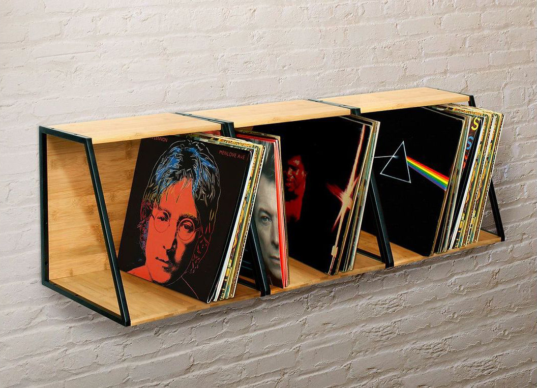 NorStone Vinyl LP Case, oppbevaring av vinylplater bambus/svart
