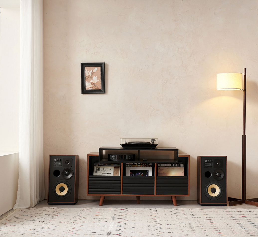 NorStone Oslo Vinyl 1200 mediabenk for platespiller & elektronikk, valnøtt/svart