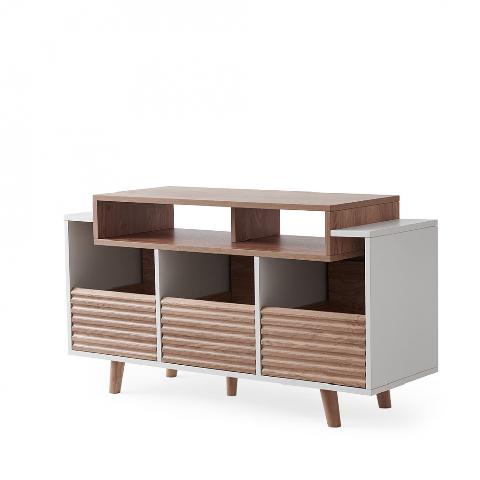 NorStone Oslo Vinyl 1200 mediabenk for platespiller & elektronikk, lys eik/hvit