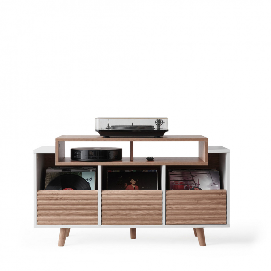 NorStone Oslo Vinyl 1200 mediabenk for platespiller & elektronikk, lys eik/hvit