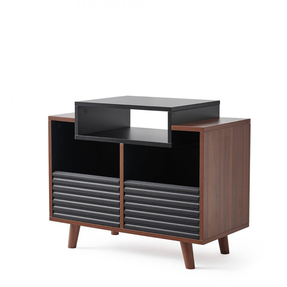 NorStone Oslo Vinyl 800 mediabenk for platespiller & elektronikk, valnøtt/svart
